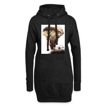 Doppelbelichtung Elefant und Savanne - Hoodie-Kleid - Schwarz - Vorne
