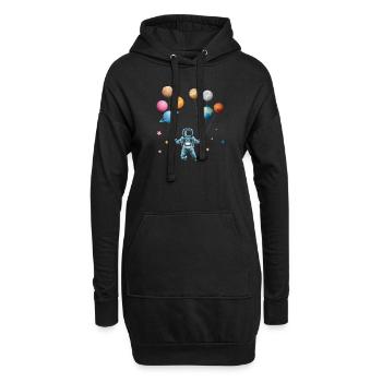 Astronaut mit Planeten - Ballons - Lustig abheben - Hoodie-Kleid - Schwarz - Vorne