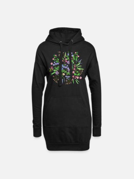 Blumenwiese - Hoodie-Kleid - Schwarz