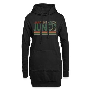 79e anniversaire Juin né 1943 Idée cadeau - Sweat-shirt à capuche long Femme - noir - Devant