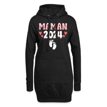 Femme Grossesse Annonce Enfant Future Maman 2024 - Sweat-shirt à capuche long Femme - noir - Devant