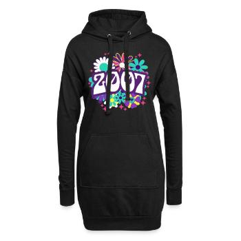 Rétro Groovy Année 2007 Femme 18 Ans Anniversaire - Sweat-shirt à capuche long Femme - noir - Devant