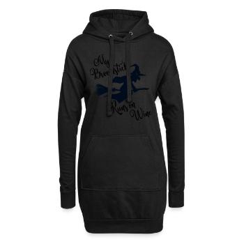 Mein Besenstiel läuft auf dem lustigen Weinprodukt - Hoodie-Kleid - Schwarz - Vorne
