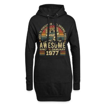 Anniversaire Janvier 1977 | Cadeau Janvier 1977 - Sweat-shirt à capuche long Femme - noir - Devant