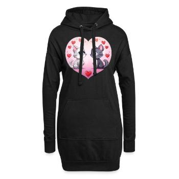 Deux chats d’amour mignons, deux chats mignons dans le chat de cœur - Sweat-shirt à capuche long Femme - noir - Devant
