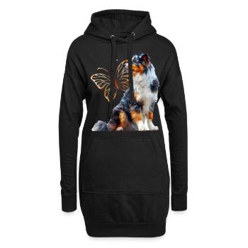 Englisches Schäferhund - Hoodie-Kleid - Schwarz - Vorne