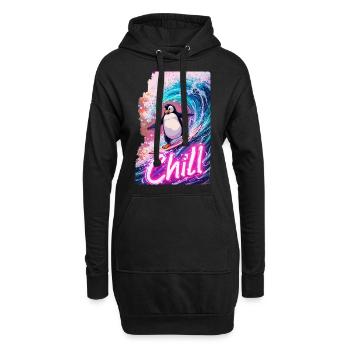 Surfing Pinguin - Hoodie-Kleid - Schwarz - Vorne