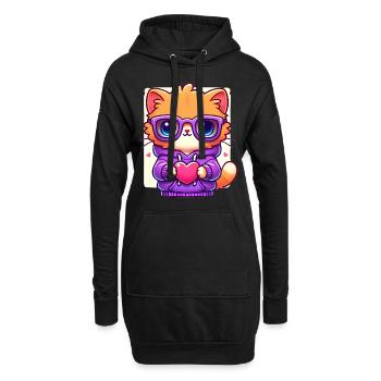 Chat cool en lunettes de soleil avec cœur - Sweat-shirt à capuche long Femme - noir - Devant