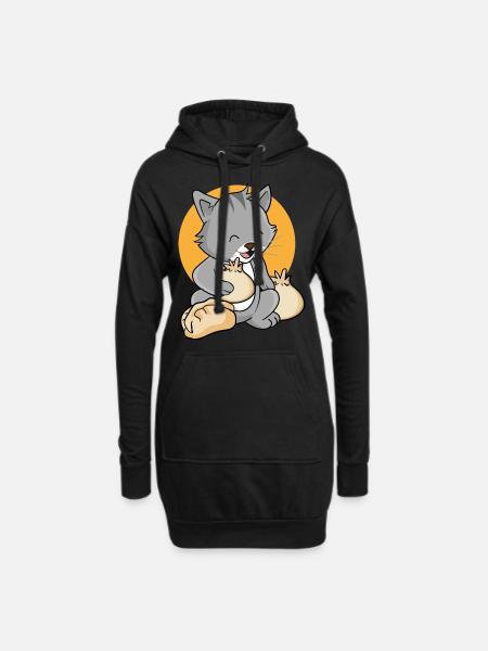 Katze Dumpling - Hoodie-Kleid - Schwarz