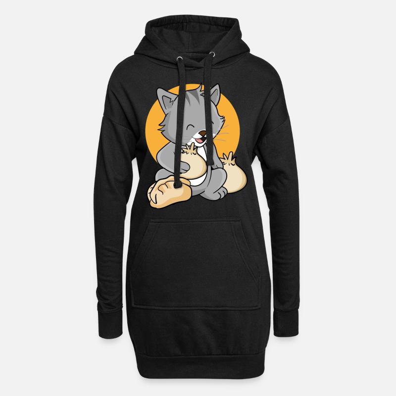 Katze Dumpling - Hoodie-Kleid - Schwarz