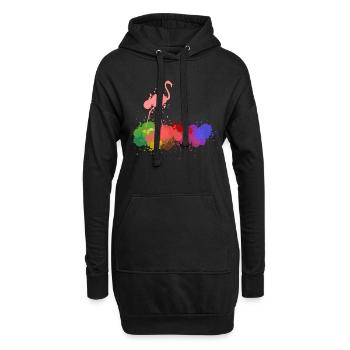 Flamingo Farbkleckse - Hoodie-Kleid - Schwarz - Vorne