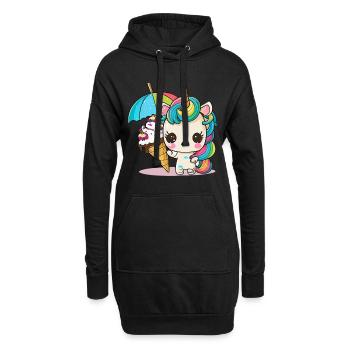 Süße Träume: Ein Einhorn - Hoodie-Kleid - Schwarz - Vorne