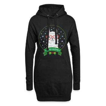 Weihnachts-Lama mit Herzbrille Merry Christmas - Hoodie-Kleid - Schwarz - Vorne