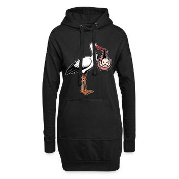 Cigogne avec Bébé Paix en tissu rose - Sweat-shirt à capuche long Femme - noir - Devant
