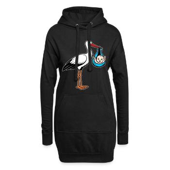 Cigogne avec bébé paix en tissu bleu - Sweat-shirt à capuche long Femme - noir - Devant