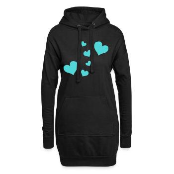 blaue Herzen Muster rot Symbol liebe - Hoodie-Kleid - Schwarz - Vorne