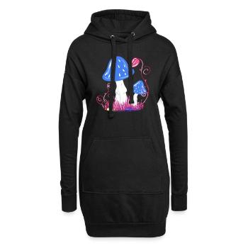 champignon bleu feuilles herbe plante naturelle résumé - Sweat-shirt à capuche long Femme - noir - Devant
