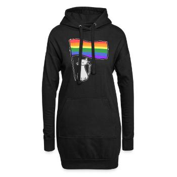 chat gris symbole du drapeau lgbt amour - Sweat-shirt à capuche long Femme - noir - Devant
