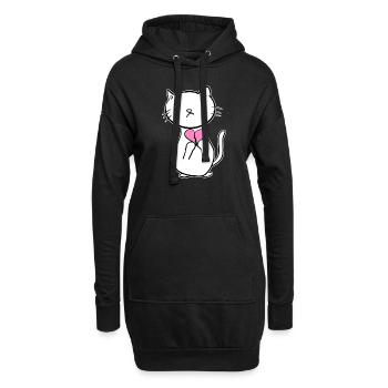 chat cœur brisé amour triste - Sweat-shirt à capuche long Femme - noir - Devant