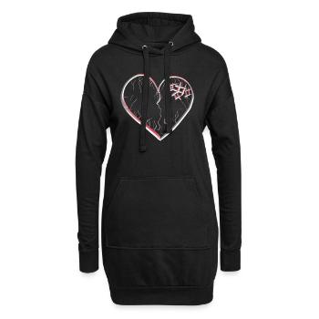 herz symbol gebrochen traurig narben - Hoodie-Kleid - Schwarz - Vorne