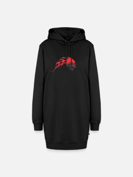 Schädel mit Flammen - Hoodie-Kleid - Schwarz