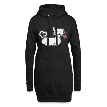 dessin animé chat rouge rose fleur animal amour - Sweat-shirt à capuche long Femme - noir - Devant