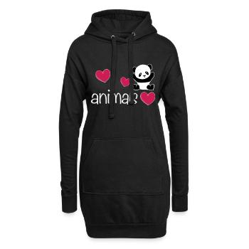 Bear Panda trois cœurs amour animal - Sweat-shirt à capuche long Femme - noir - Devant
