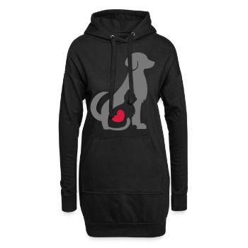 Chat et chien / idée cadeau amoureux des animaux / coeur - Sweat-shirt à capuche long Femme - noir - Devant