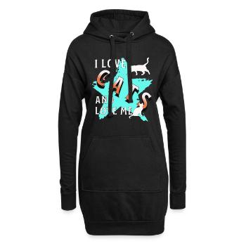 J’aime les chats Chat Amour - Sweat-shirt à capuche long Femme - noir - Devant