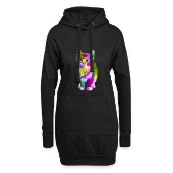 Katzen T Shirt in bunt! - Hoodie-Kleid - Schwarz - Vorne