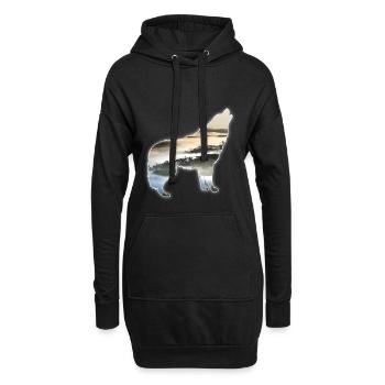 Wolf paysage montagnes de brouillard cadeau - Sweat-shirt à capuche long Femme - noir - Devant