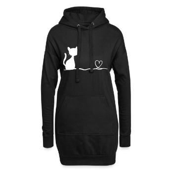 Symbole Cat Line Stroke Heart Love - Sweat-shirt à capuche long Femme - noir - Devant