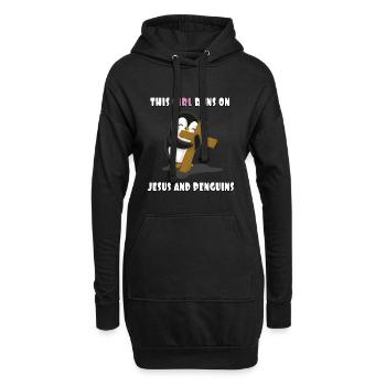 Jésus et pingouins - Sweat-shirt à capuche long Femme - noir - Devant