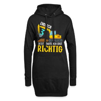 3. Geburtstag Bagger deko ich bin Endlich 3 Jahre - Hoodie-Kleid - Schwarz - Vorne