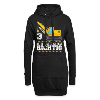 3. Geburtstag Bagger deko ich bin Endlich 3 Jahre - Hoodie-Kleid - Schwarz - Vorne