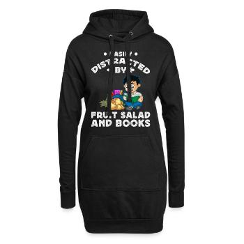 Facilement distrait par la salade de fruits et les livres - Sweat-shirt à capuche long Femme - noir - Devant
