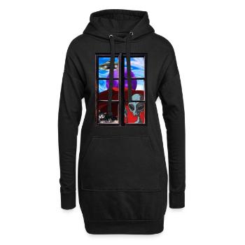 Seltsame Alien-Katze UFO - Hoodie-Kleid - Schwarz - Vorne