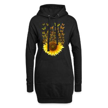 Tournesol Papillons Femmes Filles Floral - Sweat-shirt à capuche long Femme - noir - Devant