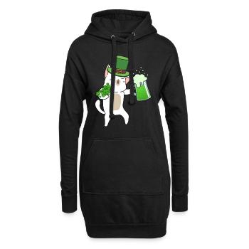 Biertrinkende Katze Kleeblatt St. Patrick's Day - Hoodie-Kleid - Schwarz - Vorne