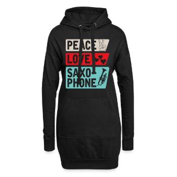Peace Love Saxophone Jazz Musique - Sweat-shirt à capuche long Femme - noir - Devant