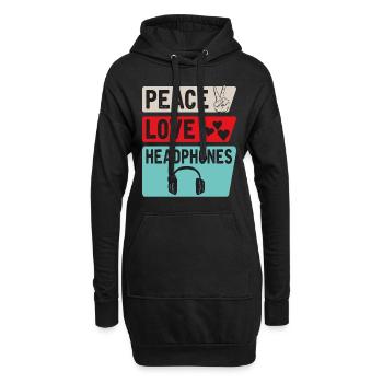 Peace Love Headphones Music Headphones - Hoodie-Kleid - Schwarz - Vorne