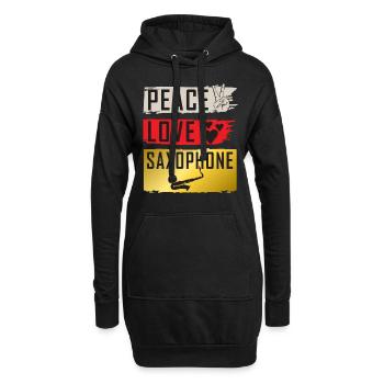 Peace Love Saxophone Instrument Musique - Sweat-shirt à capuche long Femme - noir - Devant