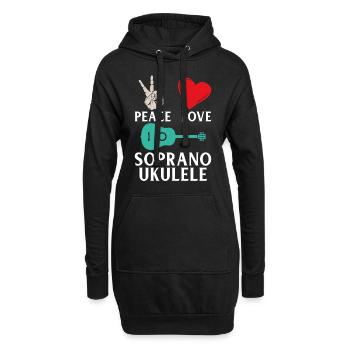 Peace Love Soprano Ukulélé Instrument - Sweat-shirt à capuche long Femme - noir - Devant