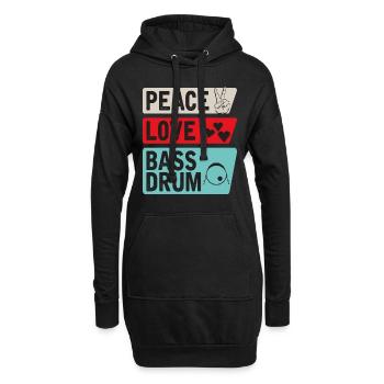 Peace Love Bass Drum Instrument Musique - Sweat-shirt à capuche long Femme - noir - Devant
