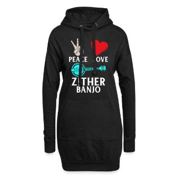 Peace Love Zither Banjo Music Instrument - Hoodie-Kleid - Schwarz - Vorne