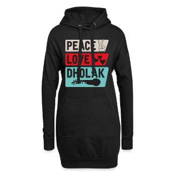 Peace Love Dholak Instrument de musique de tambour - Sweat-shirt à capuche long Femme - noir - Devant