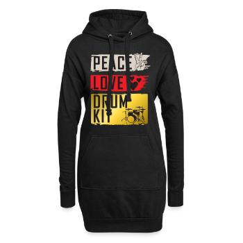 Peace Love Drum Kit Instrument Drummers - Hoodie-Kleid - Schwarz - Vorne