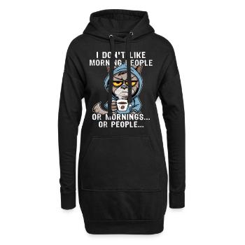 Morning People Coffee Cat - Hoodie-Kleid - Schwarz - Vorne