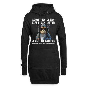 Kaffee Katze Kaffeetrinker - Hoodie-Kleid - Schwarz - Vorne