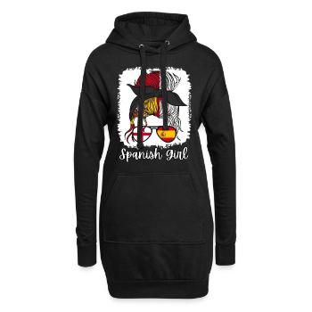 España Moitié Anglais Moitié Espagnol Fille Espagne chica - Sweat-shirt à capuche long Femme - noir - Devant
